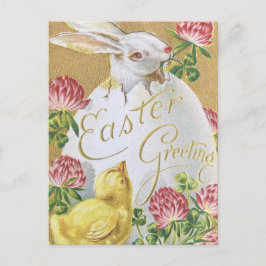 Vintage Ostergrössen Bunny und Chick Postkarte