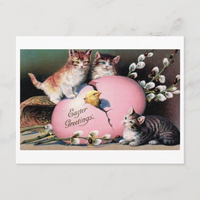 Vintage "Ostergruß" Katzen & Kick Postkarte (Vorderseite)