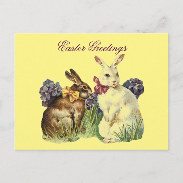 Vintage Ostergruß Rabbits Feiertagspostkarte (Vorderseite)