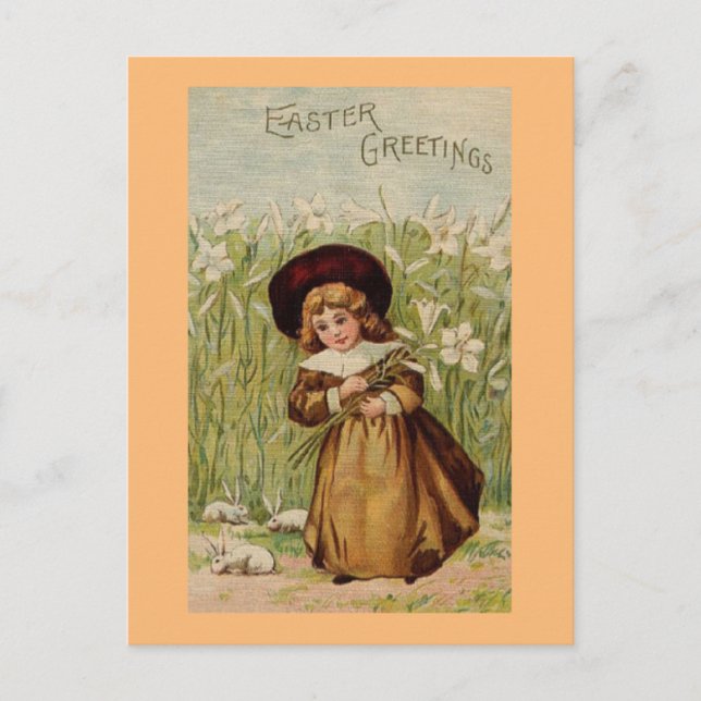 Vintage OstergrussGirl Feiertagspostkarte (Vorderseite)