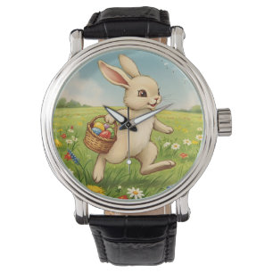 Vintage Osterhase auf Frühlingswiese Armbanduhr