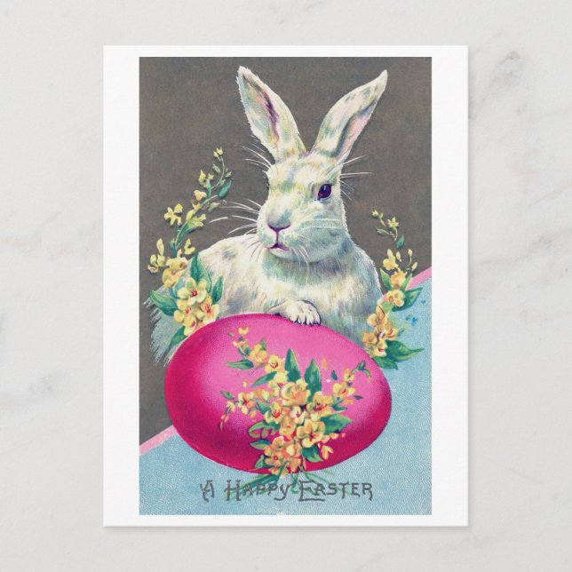 Vintage Osterhase Ei Blume Postkarte (Vorderseite)