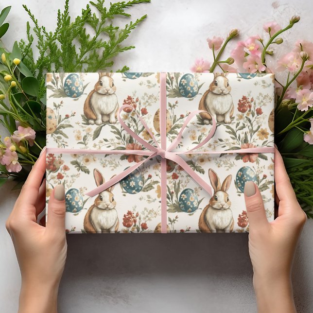 Vintage-Osterhase & Floral  Geschenkpapier (Von Creator hochgeladen)