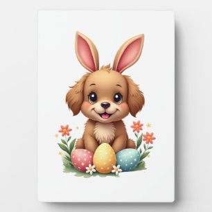 Vintage-Osterhase-Hund-Süße-Welpen-Illustration w Fotoplatte