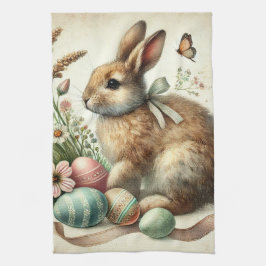 Vintage-Osterhase-Kaninchen-Ei-Aquarell Geschirrtuch