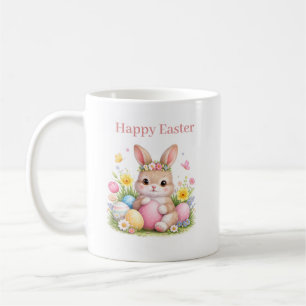 Vintage-Osterhase Kaninchen Rosa Erröten Wasserfar Kaffeetasse
