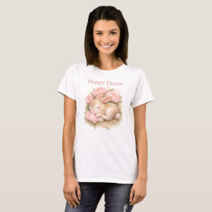 Vintage-Osterhase Kaninchen Rosa Erröten Wasserfar T-Shirt