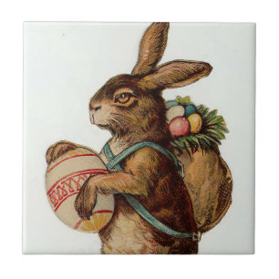 Vintage-Osterhase mit Eiern Fliese
