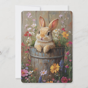 Vintage-Osterhase mit Frühlingsblumen im rustikale Feiertagskarte