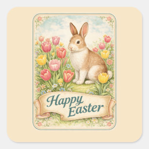 Vintage-Osterhase Quadratischer Aufkleber