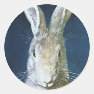 Vintage-Osterhase, süßer flauschiger weißer Hase Runder Aufkleber