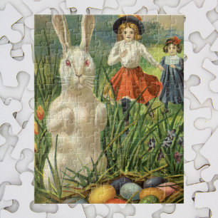 Vintage-Osterhase und Kinder Frohe Ostern
