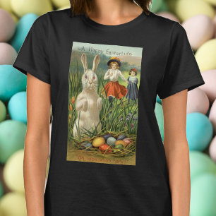 Vintage-Osterhase und Kinder frohe Ostern T-Shirt