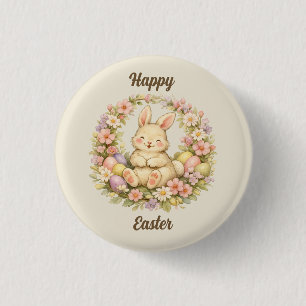 Vintage-Osterhasen-Blumenkranz Button