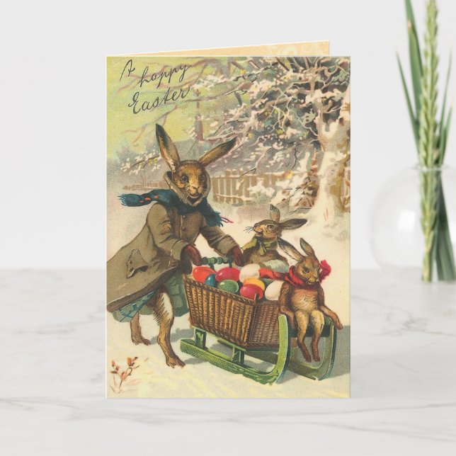 Vintage Osterhasen-Karte Feiertagskarte (Vorderseite)