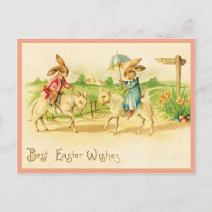 Vintage-Osterhasen und Lämmer Postkarte