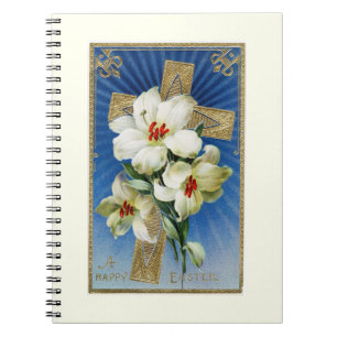 Vintage Osterilien und Goldkreuz Notizblock
