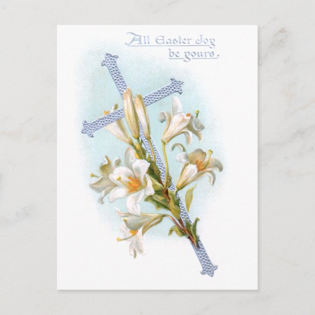 Vintage Osterilien und Silberkreuz Feiertagspostkarte (Vorderseite)