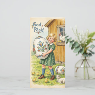 Vintage-Osterillustration eines Mädchens Feiertagskarte