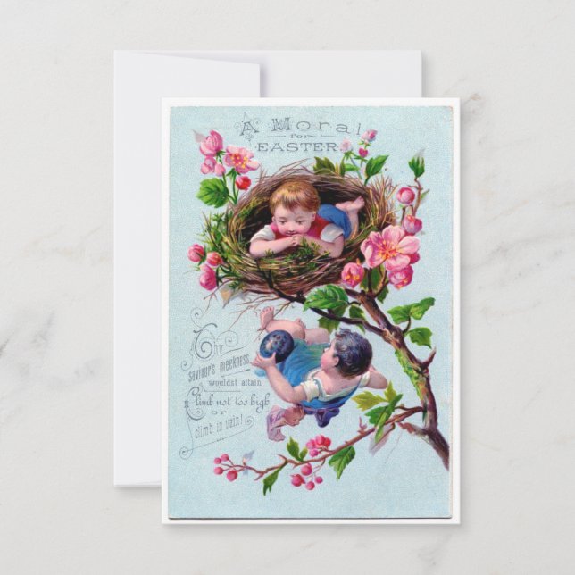 Vintage OsterIllustration in Blau Einladung (Vorderseite)