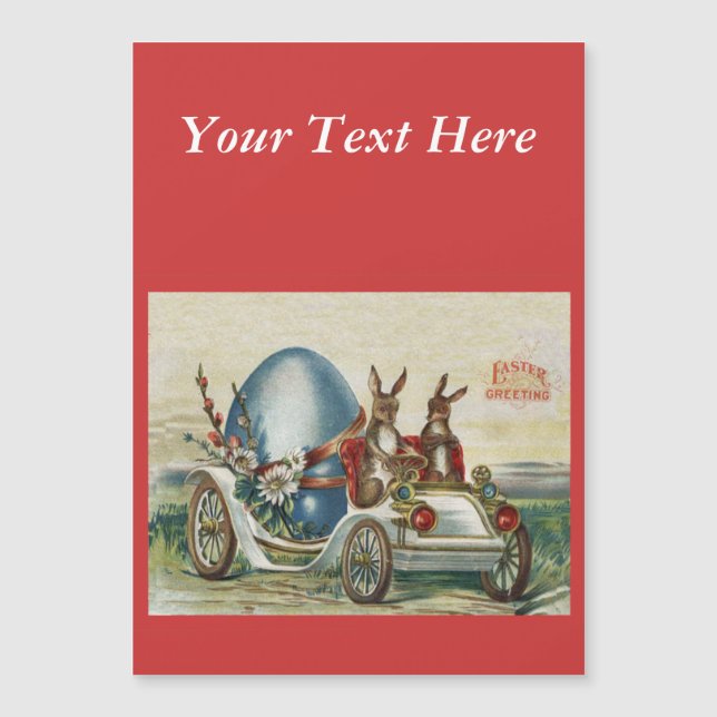 Vintage Osterkaninchen Blume Auto Ei Magnetkarte (Vorderseite)