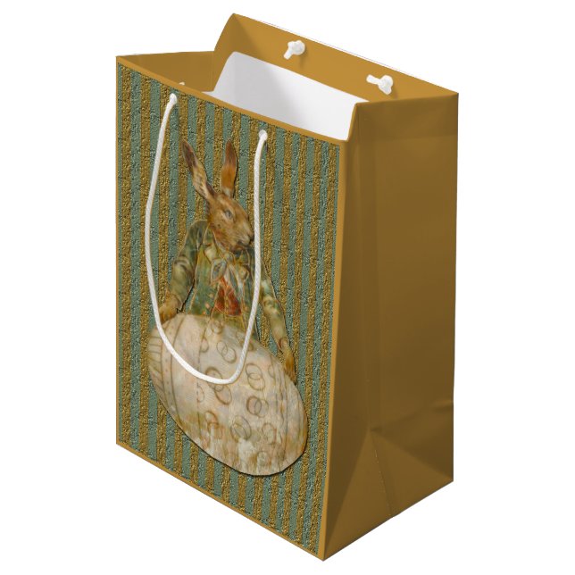 Vintage Osterkaninchen und -eier Mittlere Geschenktüte (Vorderseite Schrägansicht)