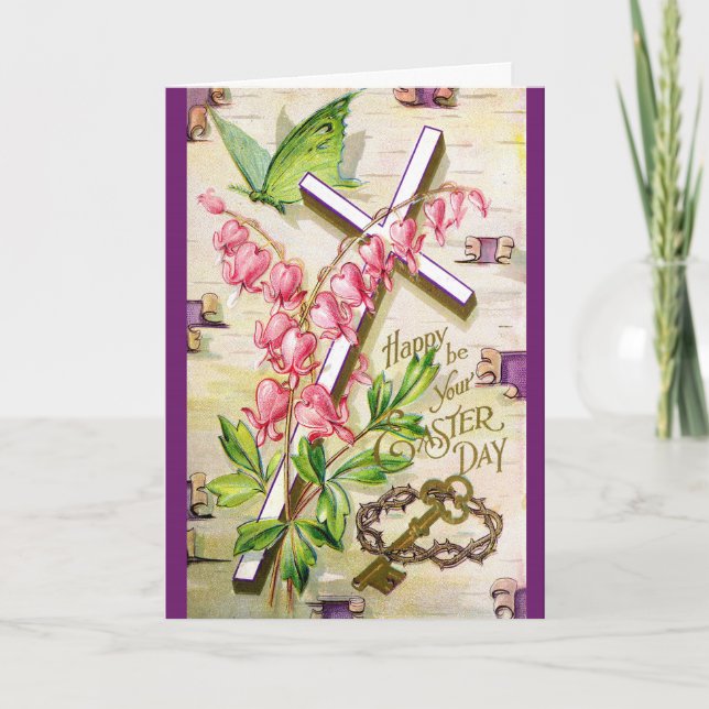Vintage Osterkarte - Blumenkreuz Karte (Vorderseite)