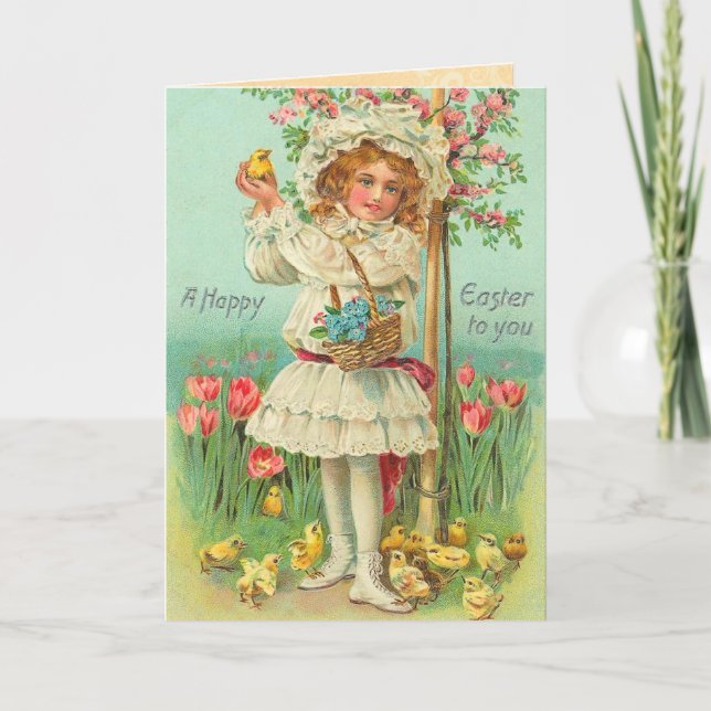 Vintage Osterkinderkarte Feiertagskarte (Vorderseite)