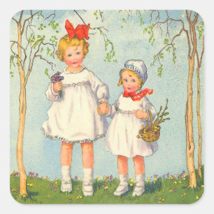 Vintage Osterkleber Quadratischer Aufkleber