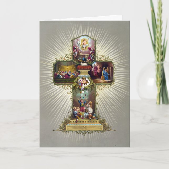 Vintage Osterkreuz Religiöse Gold-Feiertagskarte Feiertagskarte (Vorderseite)