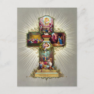 Vintage-Osterkreuz religiöser Feiertag Gold Postkarte