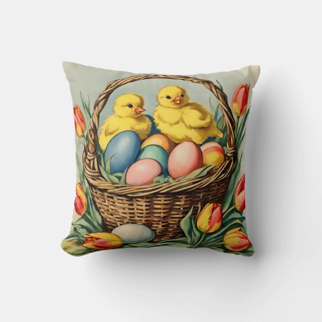 Vintage Osterküken mit Tulpen Kissen (Vorderseite)