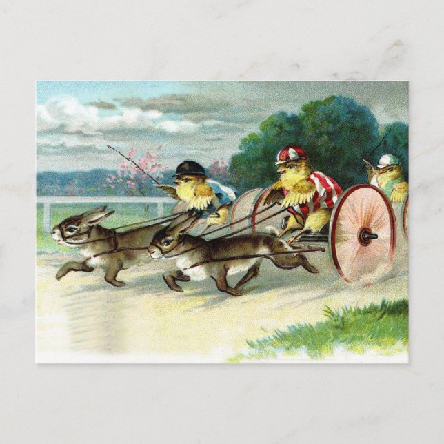 Vintage Osterküken und -kaninchen Postkarte (Vorderseite)