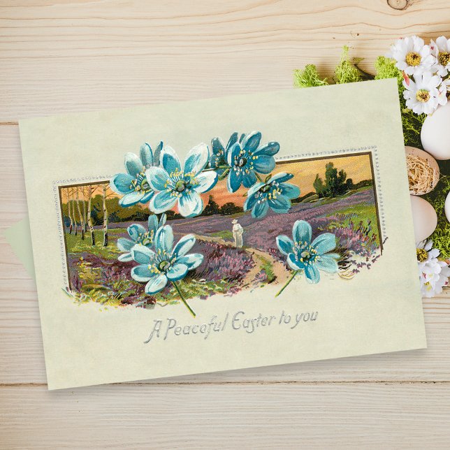 Vintage Osterlandschaft und Vergessenmerzen Feiertagskarte (Von Creator hochgeladen)