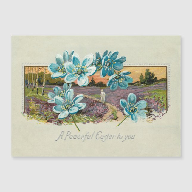 Vintage Osterlandschaft und Vergessenmerzen Magnetkarte (Vorderseite)