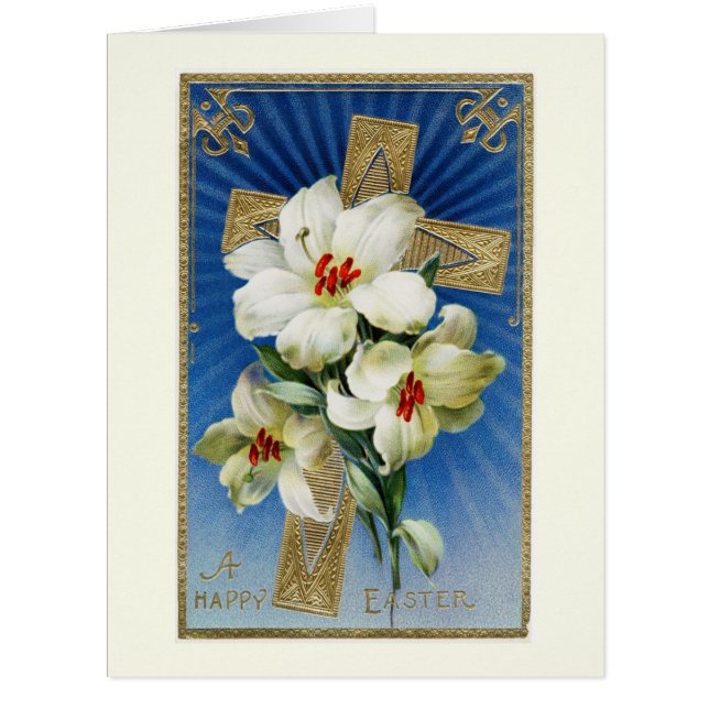 Vintage Osterlilien und große Grußkarte überqueren (Vorderseite)