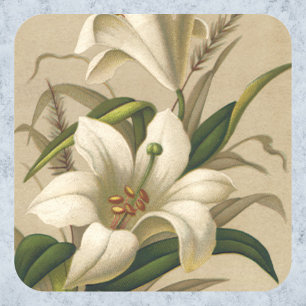 Vintage Osterlilien, Viktorianische Blume im Blut Quadratischer Aufkleber
