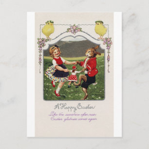 Vintage Ostermädchen Hase Küken Postkarte