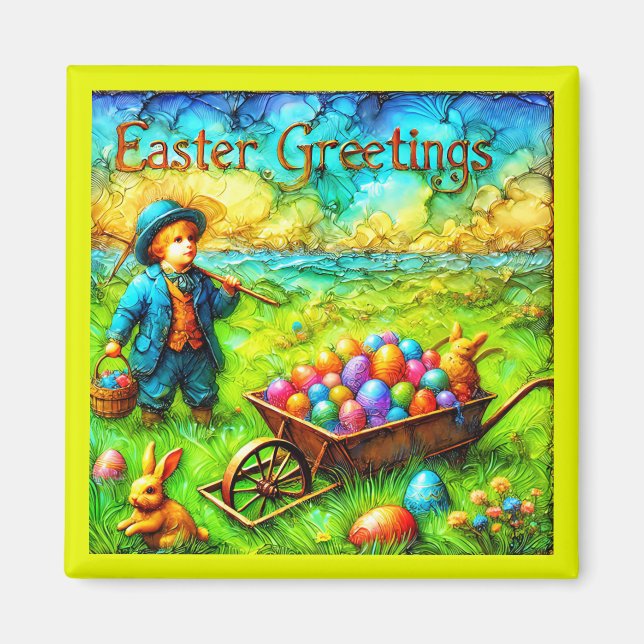  ~ VINTAGE OSTERN JUNGE ~ Ostereier ~ Magnet (Vorne)