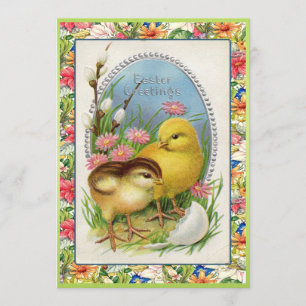 Vintage Ostern-Küken-viktorianisches Blumen Einladung