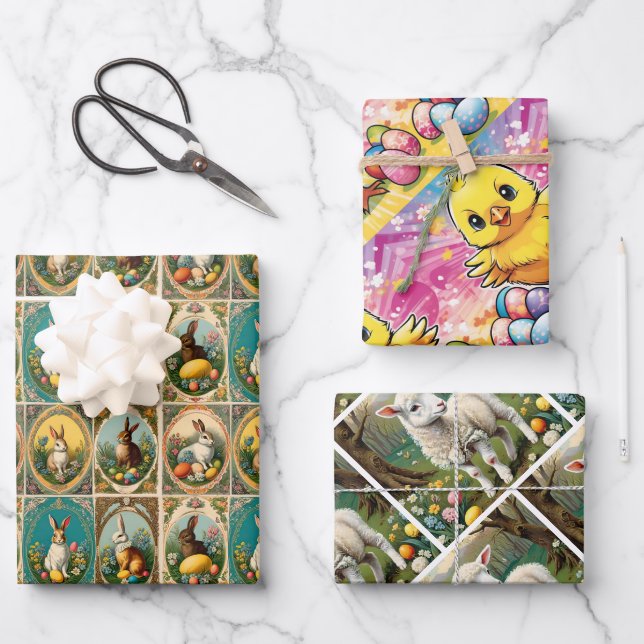 Vintage Ostern. Osterlamm, Ostern Geschenkpapier Set (Vorderseite)