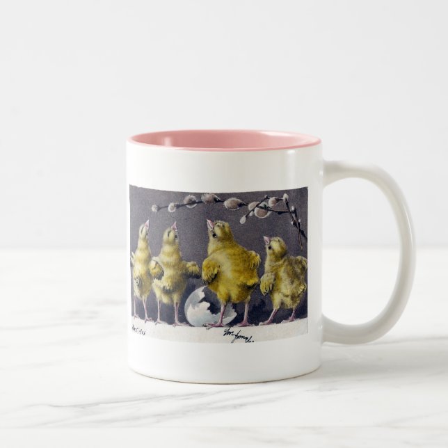 Vintage Ostern Postkarte Zweifarbige Tasse (Rechts)