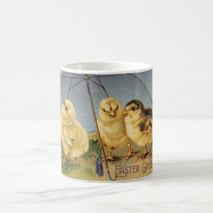Vintage Ostern Süße Küken unter einem Sonnenschirm Kaffeetasse