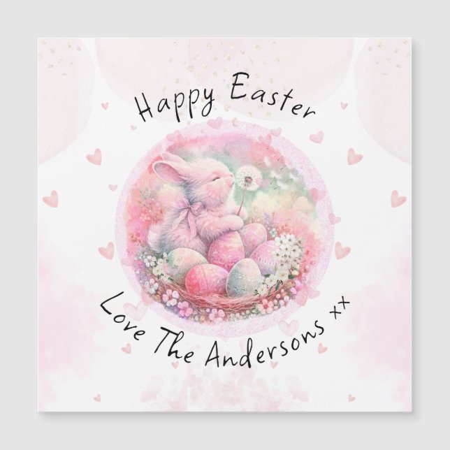 Vintage Osternblüte Bunny Ostereier Herz Magnetkarte (Vorderseite)