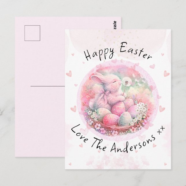 Vintage Osternblüte Bunny Ostereier Herz Postkarte (Vorne/Hinten)