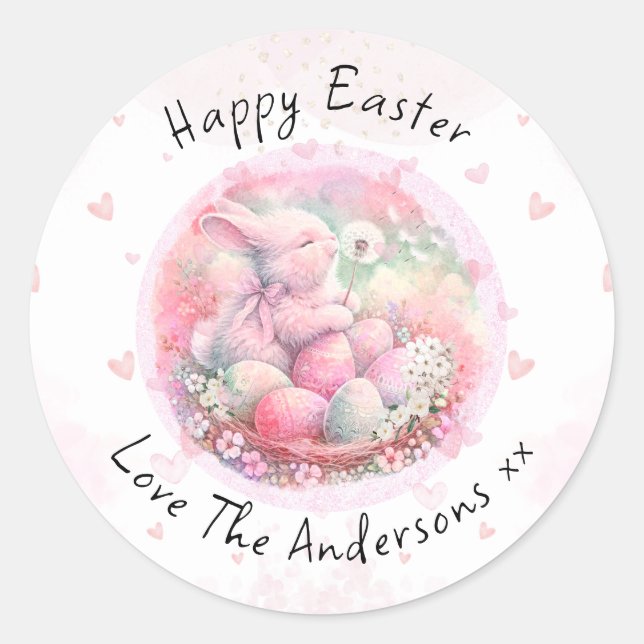 Vintage Osternblüte Bunny Ostereier Herz Runder Aufkleber (Vorderseite)