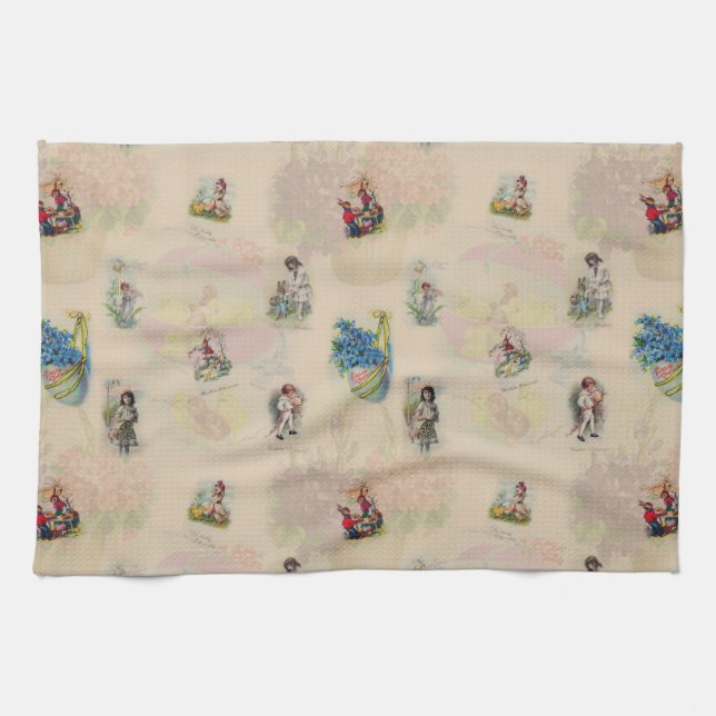 Vintage-Osterpostkarten aus Deutschland - retro na Geschirrtuch (Horizontal)