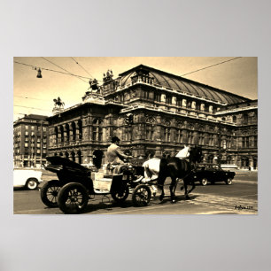 Vintage Österreich Wien Fiaker Staatsoper Oper Poster