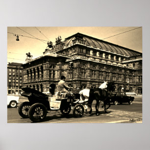Vintage Österreich Wien Fiaker Staatsoper Oper Poster