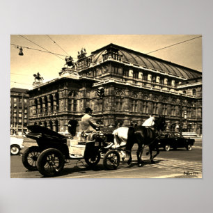 Vintage Österreich Wien Fiaker Staatsoper Oper Poster